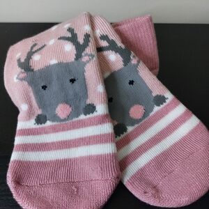 Pink and Gray Reindeer Women's Socks